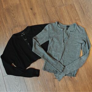 Urban Outfitters Out from Under Gray and Black Henley Knit Sweater Bundle